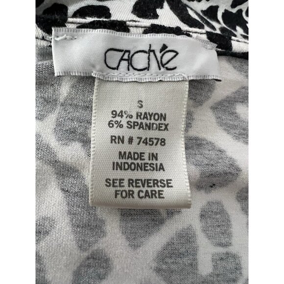 Vtg Y2K Cache Faux Wrap Top S Black White Animal Print Stretch Slim Mob Wife - Picture 7 of 8